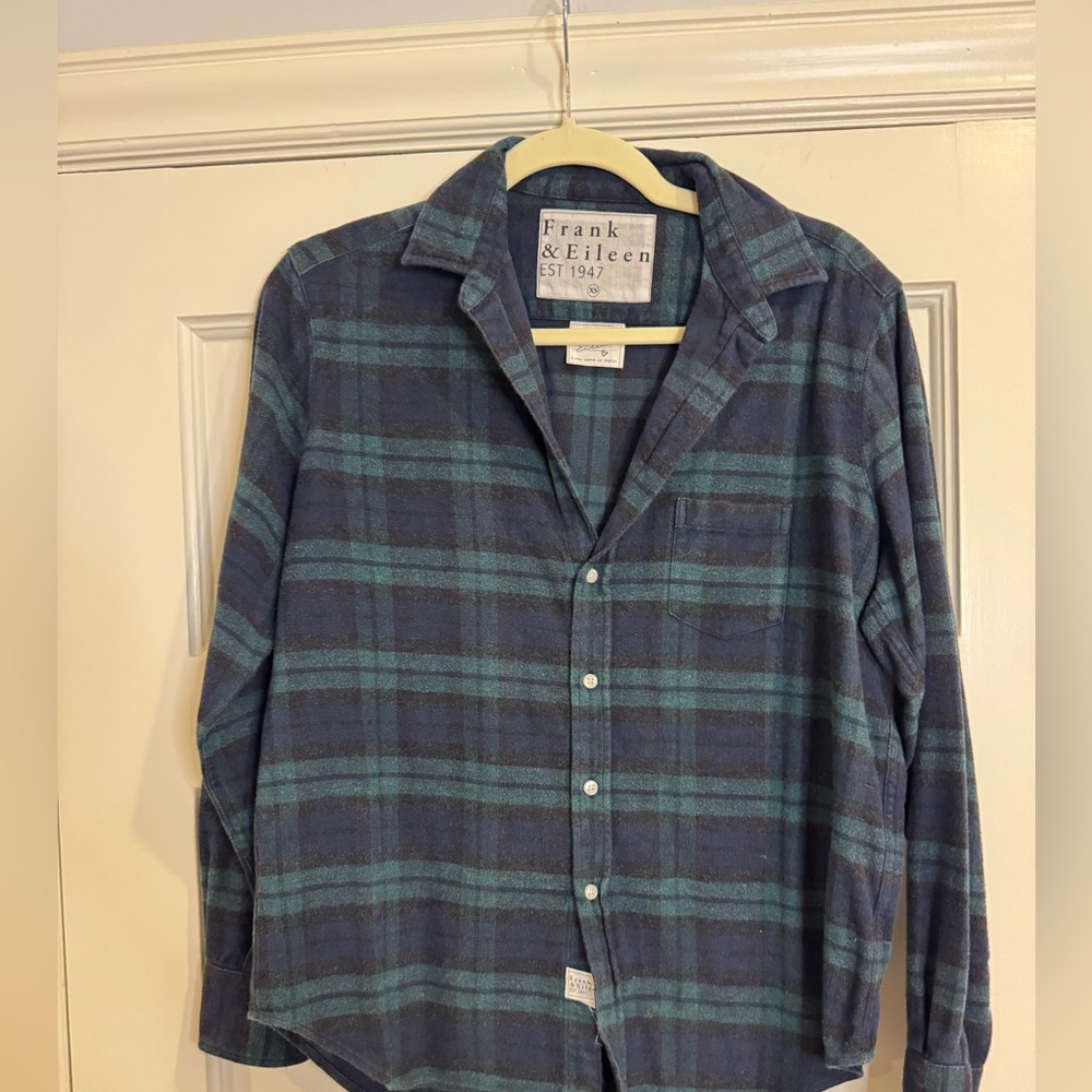 Frank & Eileen Navy and Teal Plaid Button-Down Shirt